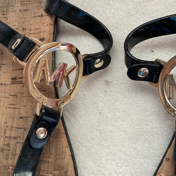 Michael Kors Black Sandals with Gold Logo - Picture 2 of 7